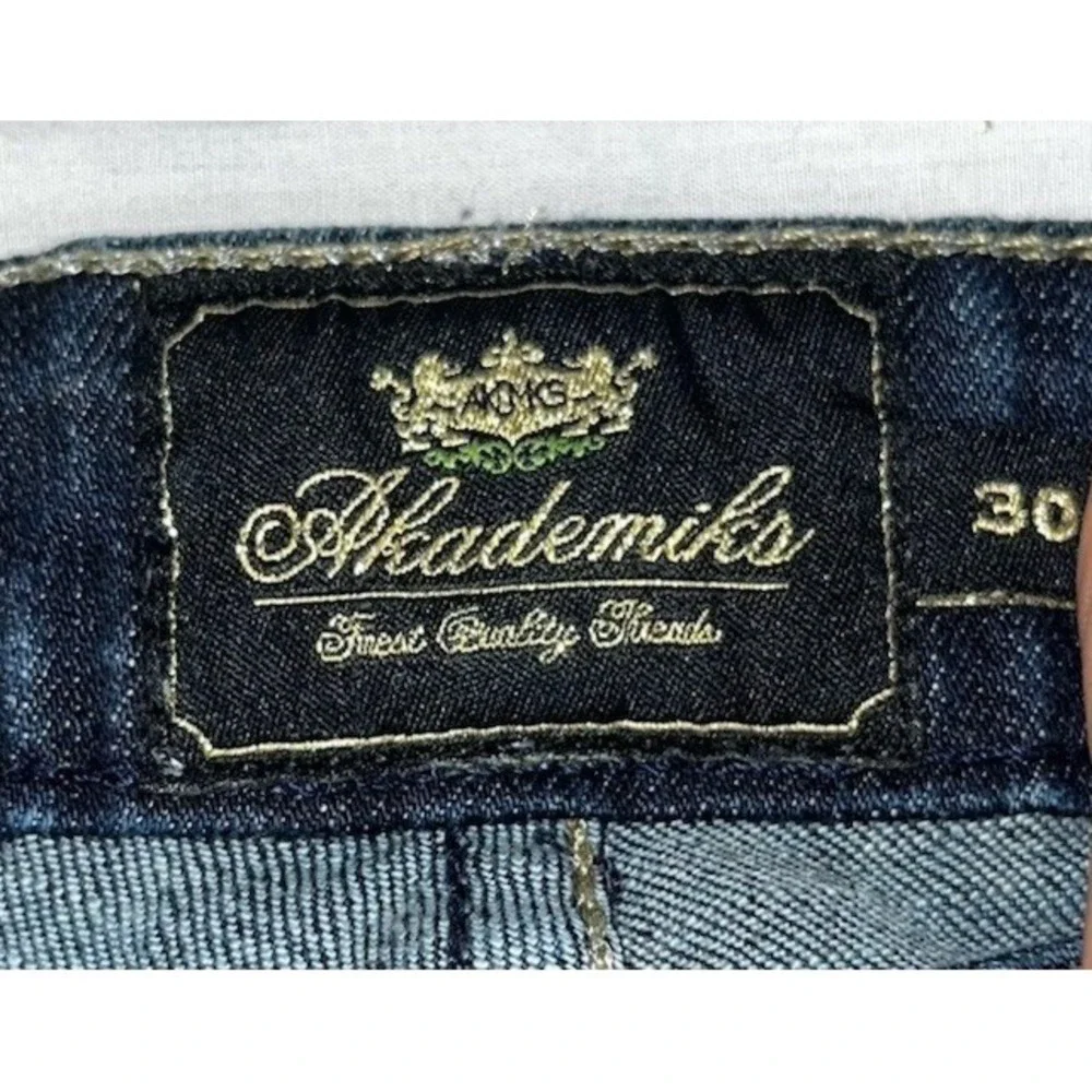 Akademiks AKDMKS Men's 32x34 Low Rise Moto Jeans Stitch Straight Leg Dark Wash